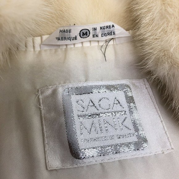 Women's Vintage White Saga USA Mink Fur Jacket Ribbed Size M Pockets KOREA Made - Picture 8 of 10
